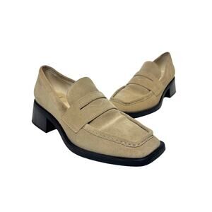 Vagabond Shoemakers Bianca Square Toe Heeled Loafers in Beige Suede 10